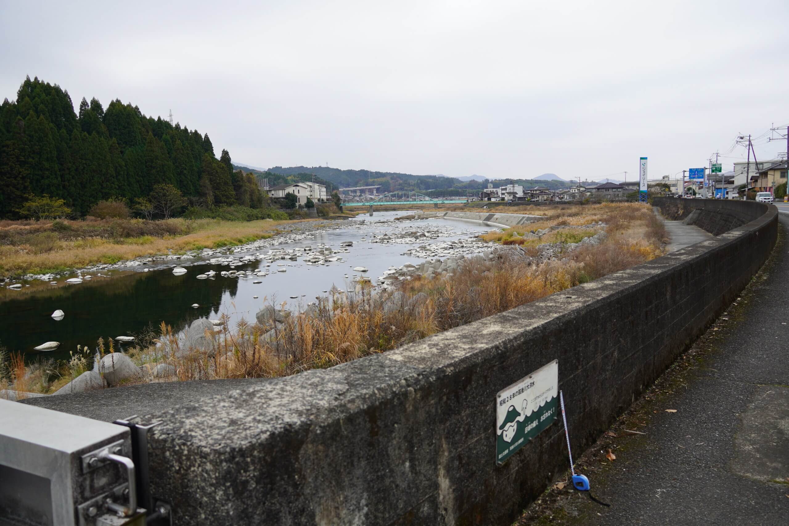 日田市日高 昭和28年の筑後川大洪水 水位標